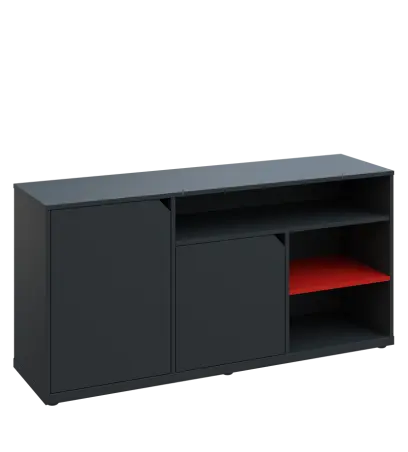 KU2-15DN3 L skříňka nízká 2-dveřová, nika, 740x1522x400, provedení levé, korpus a dvířka antracit/police červená